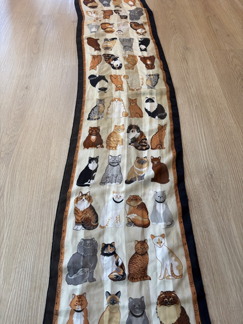 Chic Cat Print Scarf | Elegant Neck Tie Style | Statement Accessory - Picture 3 of 6